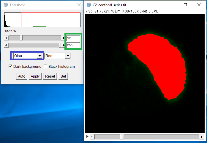 threshold and select objects imagej