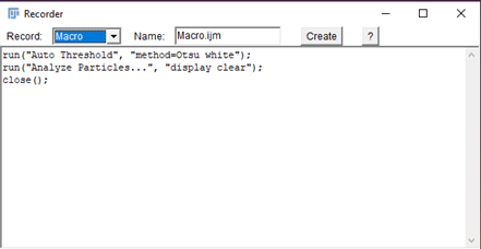 Figure 4. ImageJ macro recorder.